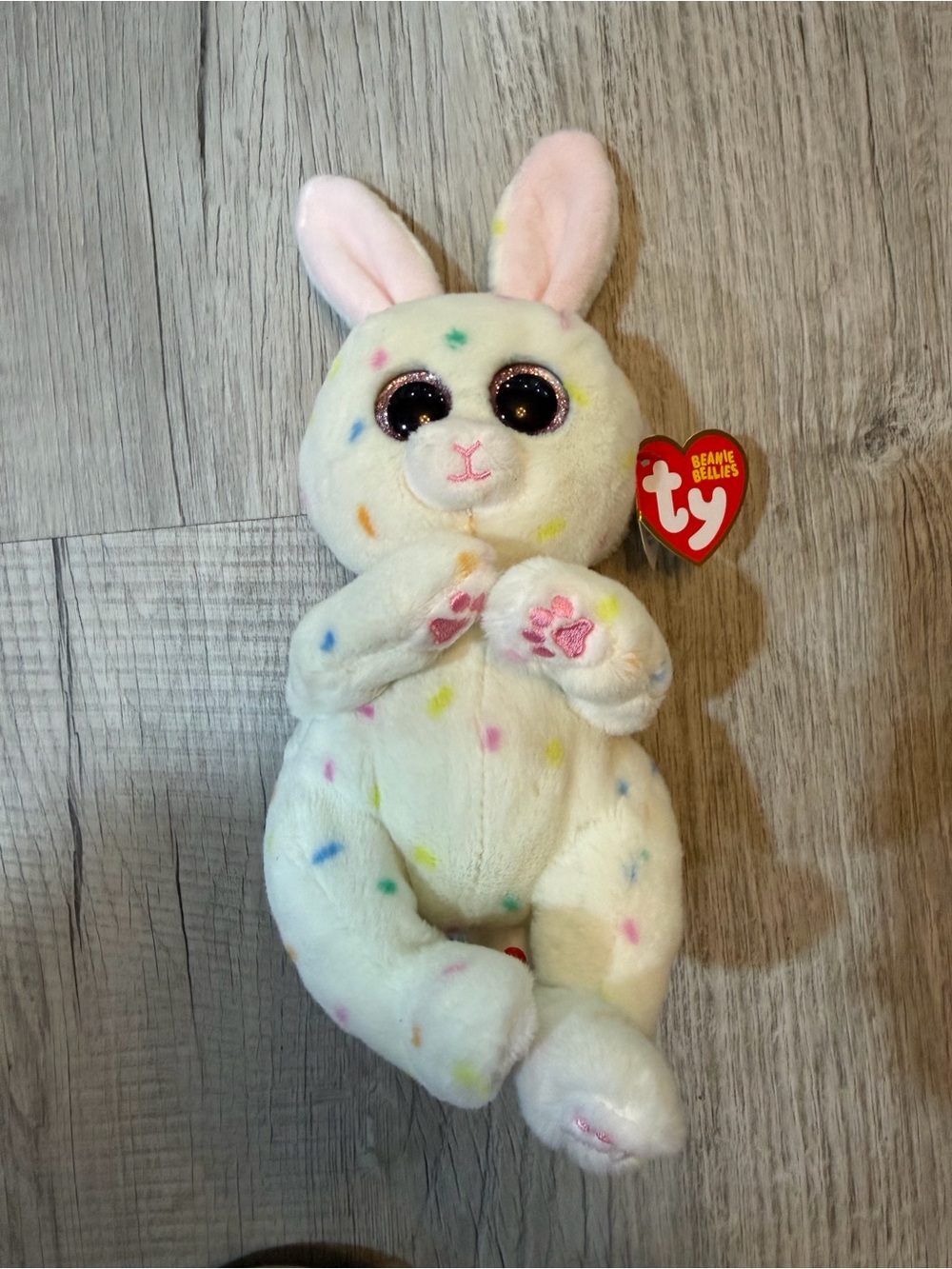 TY Beanie Babies Plush Bunny - White with Pastel Spots